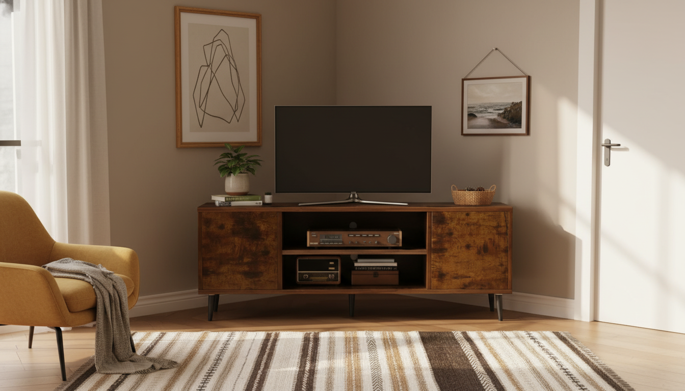 Corner TV Stand with Cabinets & Open Shelves: Setup Tips