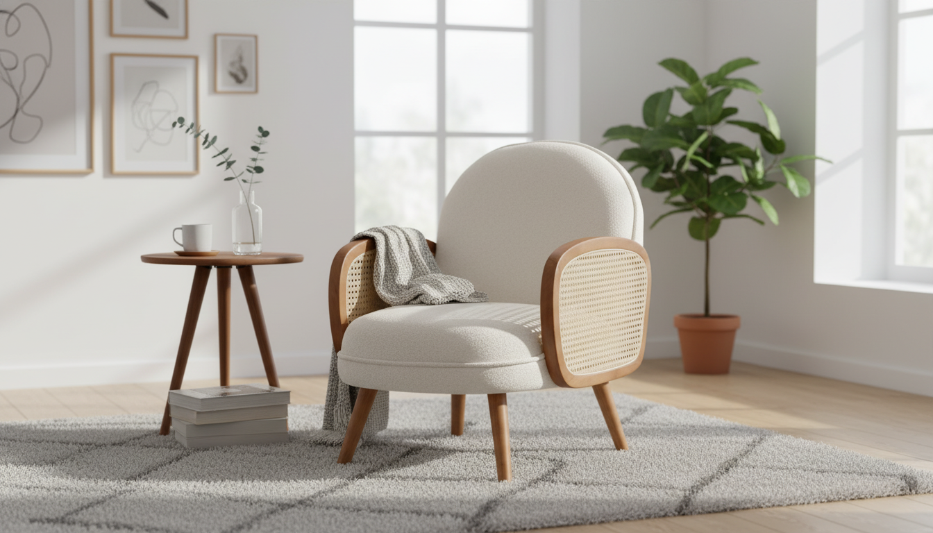 Nordic Rattan Lounge Chair: Solid Wood + Fabric Comfort
