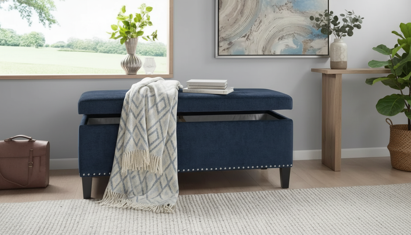 Tufted Linen Lift-Top Ottoman Bench: Hidden Storage